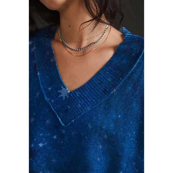 LAST CALL Anthropologie Pilcro V-Neck Navy Star Print Cashmere Sweater NWT XS/S - Picture 10 of 11